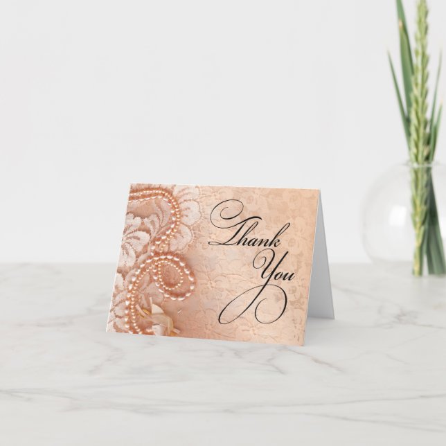 Pearls and Lace Thank You | perfect peach Card (Front)