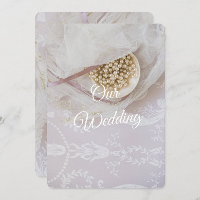 Pearls and Lace Wedding Invitation (Front/Back)
