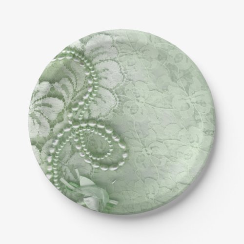 Pearls and Lace Wedding  mint green Paper Plates