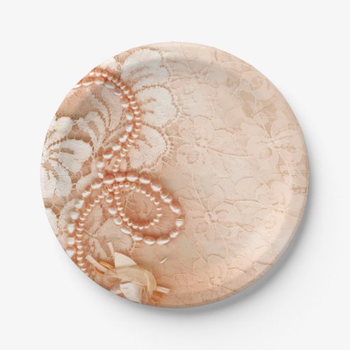 Pearls and Lace Wedding  perfect peach Paper Plates