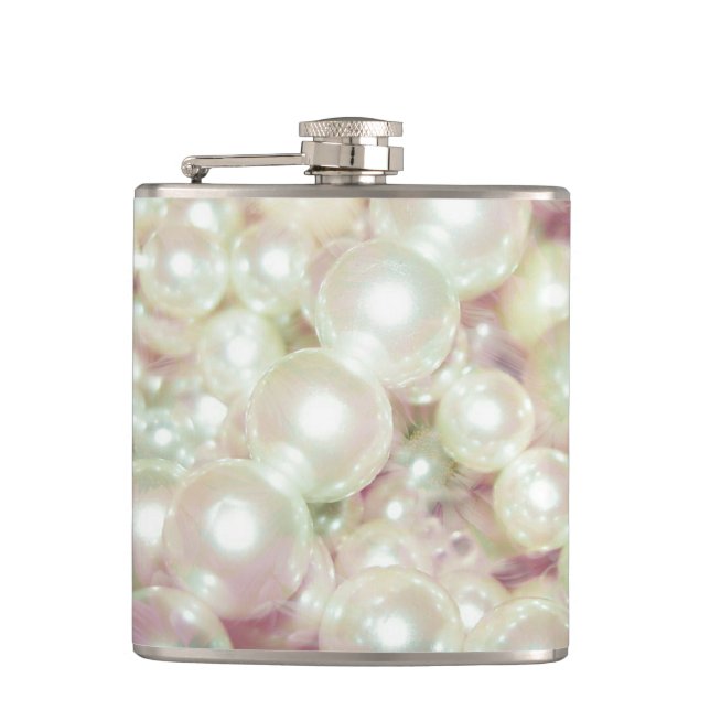 Pearls And Pink Daisy Flask (Front)