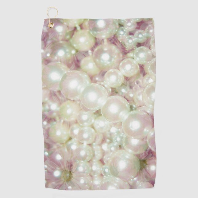 Pearls And Pink Daisy Golf Towel (Front)