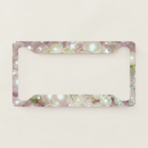 Pearls And Pink Daisy License Plate Frame