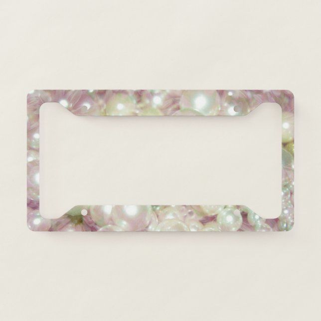 Pearls And Pink Daisy License Plate Frame (Front)