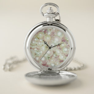 Pearls And Pink Daisy Pocket Watch