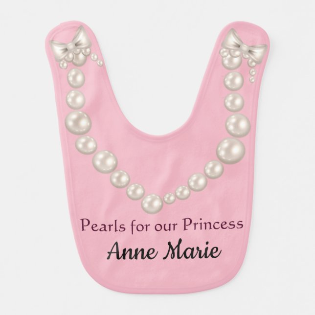 Pearls And Pink For Our Princess Baby Bib (Front)