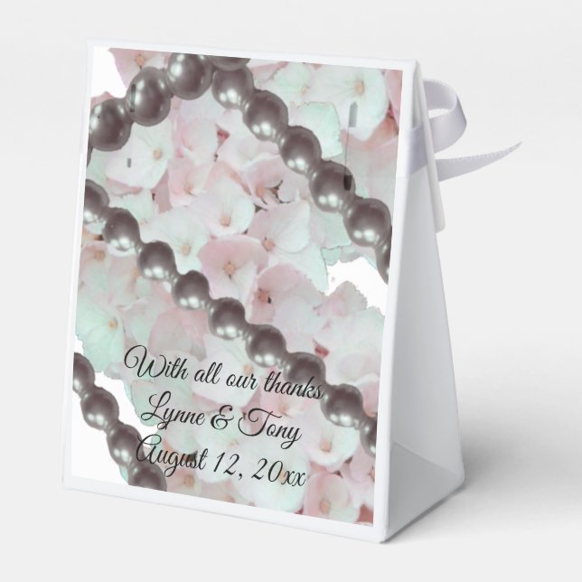 Pearls and Pink Hydrangeas Favor Box (Back Side)