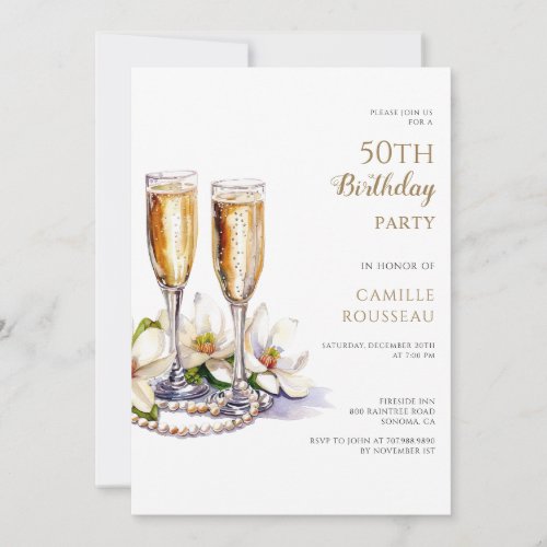 Pearls And Prosecco 50th Birthday Party  Invitation