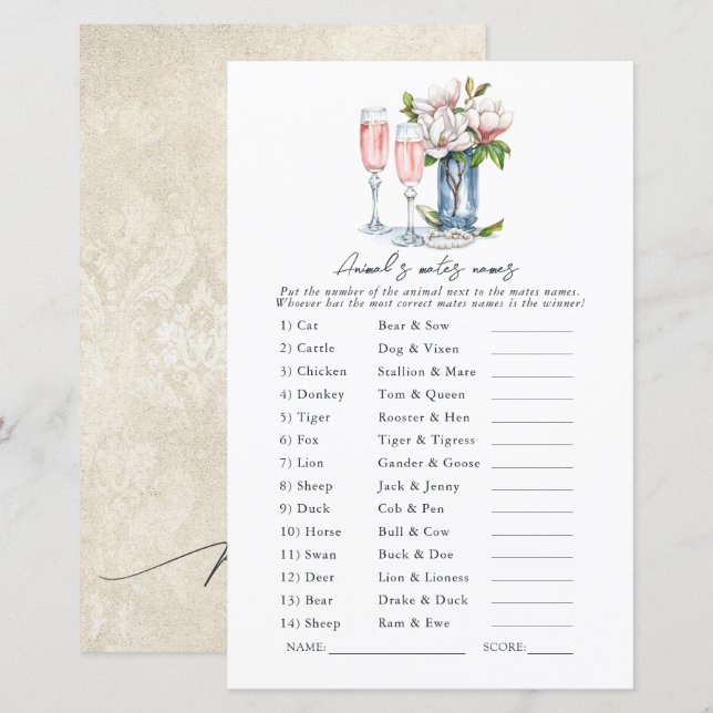 Pearls and Prosecco Animals & Mates Bridal Shower (Front/Back)