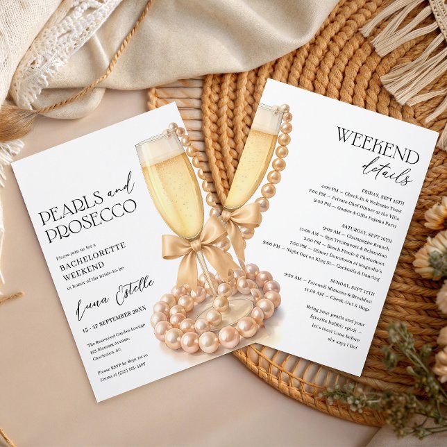Pearls and Prosecco Bachelorette Weekend Itinerary Invitation (Creator Uploaded)