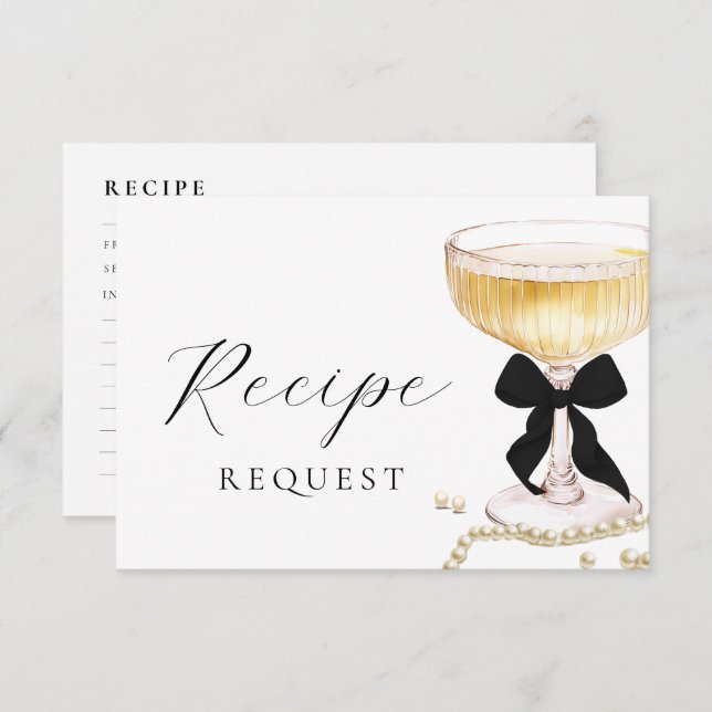 Pearls and Prosecco Black Bow Recipe Request Enclosure Card (Front/Back)