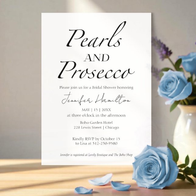 Pearls and Prosecco | Black & White Bridal Shower Invitation (Creator Uploaded)