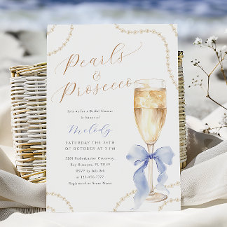 Pearls and Prosecco Blue Bridal Shower Invitation