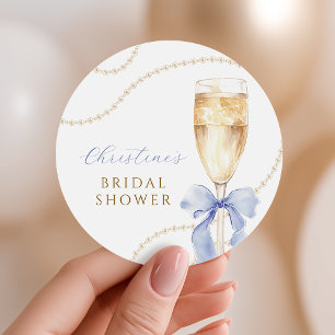 Pearls and Prosecco Blue Bridal Shower Stickers