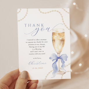 Pearls and Prosecco Blue Bridal Shower Thank You Card