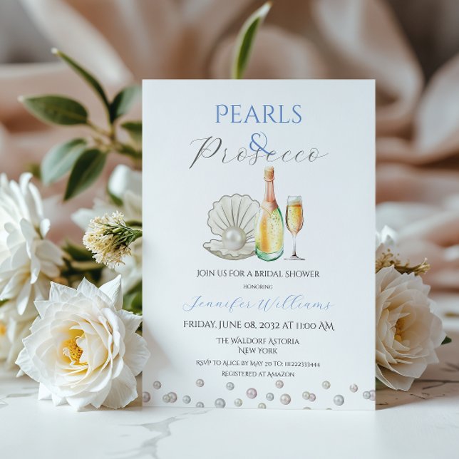 Pearls and Prosecco Blue Theme Bridal Shower Invitation (Creator Uploaded)