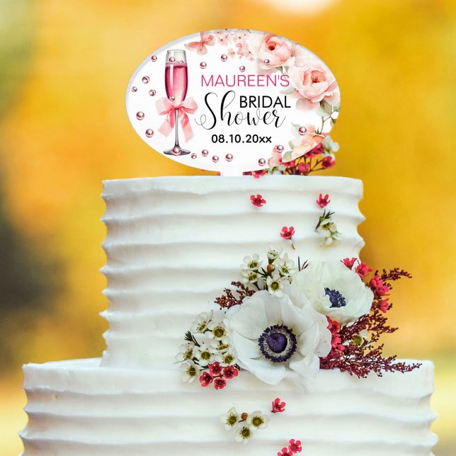 Pearls and Prosecco Blush Pink Bridal Shower Cake Topper (Creator Uploaded)