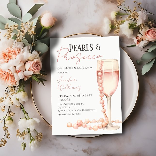 Pearls and Prosecco Blush Pink Bridal Shower Invitation (Creator Uploaded)