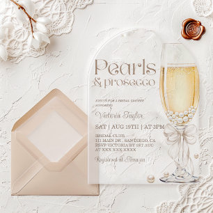 Pearls and Prosecco Bow Bridal Shower Acrylic Invitations