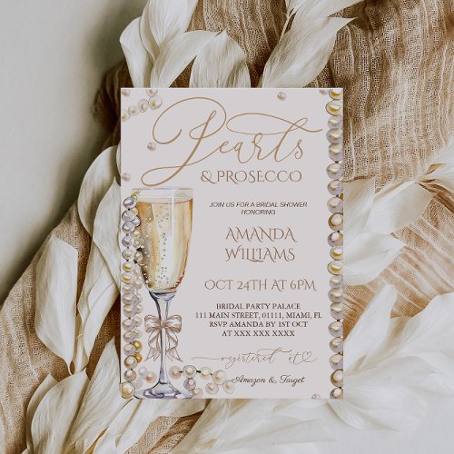 Pearls and Prosecco Bridal Brunch Shower Elegant  Invitation