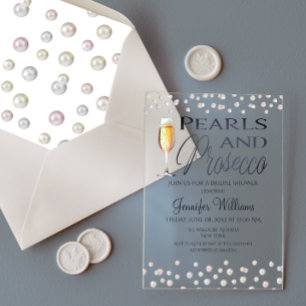 Pearls and Prosecco Bridal Shower Acrylic Invitations