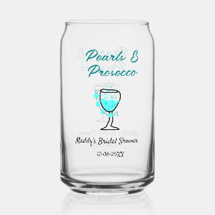 Pearls and prosecco bridal shower blue black name can glass