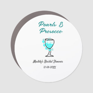 Pearls and prosecco bridal shower blue black name  car magnet