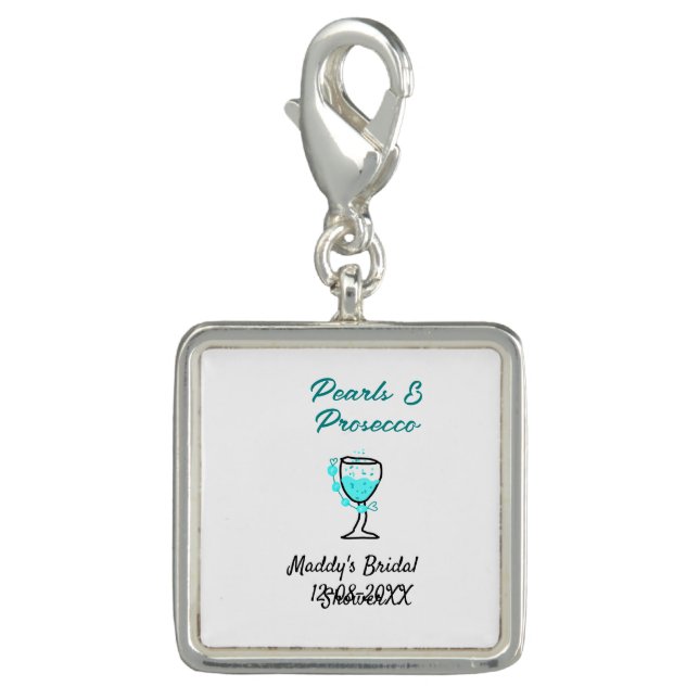 Pearls and prosecco bridal shower blue black name  charm (Front)