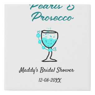 Pearls and prosecco bridal shower blue black name faux canvas print