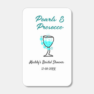 Pearls and prosecco bridal shower blue black name matchboxes