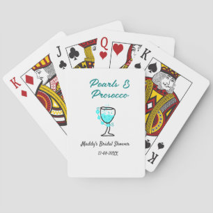 Pearls and prosecco bridal shower blue black name poker cards