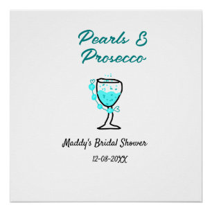Pearls and prosecco bridal shower blue black name poster