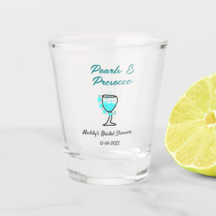 Pearls and prosecco bridal shower blue black name  shot glass