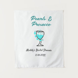 Pearls and prosecco bridal shower blue black name  tapestry