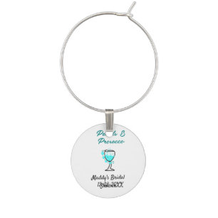 Pearls and prosecco bridal shower blue black name wine charm