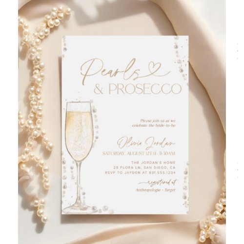 Pearls and Prosecco Bridal Shower Bridal Brunch  Invitation