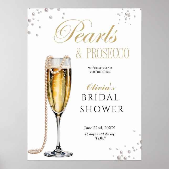 Pearls and Prosecco Bridal Shower, Bridal Brunch Poster (Front)