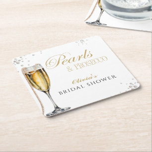 Pearls and Prosecco Bridal Shower, Bridal Brunch Square Paper Coaster