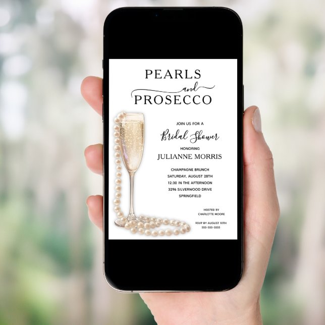Pearls and Prosecco Bridal Shower Brunch & Bubbly Invitation (Front Digital)