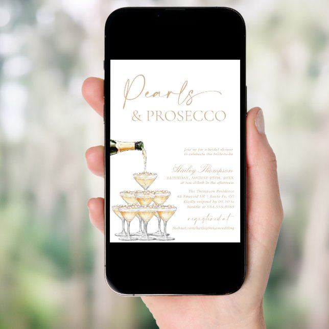 Pearls and Prosecco Bridal Shower, Brunch & Bubbly Invitation (Front Digital)