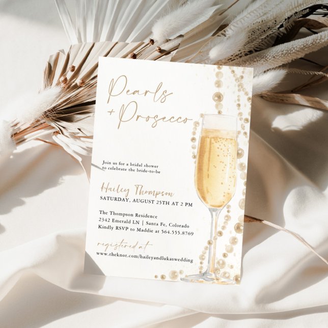 Pearls and Prosecco Bridal Shower, Brunch & Bubbly Invitation (Creator Uploaded)