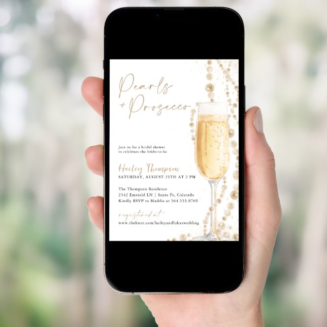 Pearls and Prosecco Bridal Shower, Brunch & Bubbly Invitation (Front Digital)