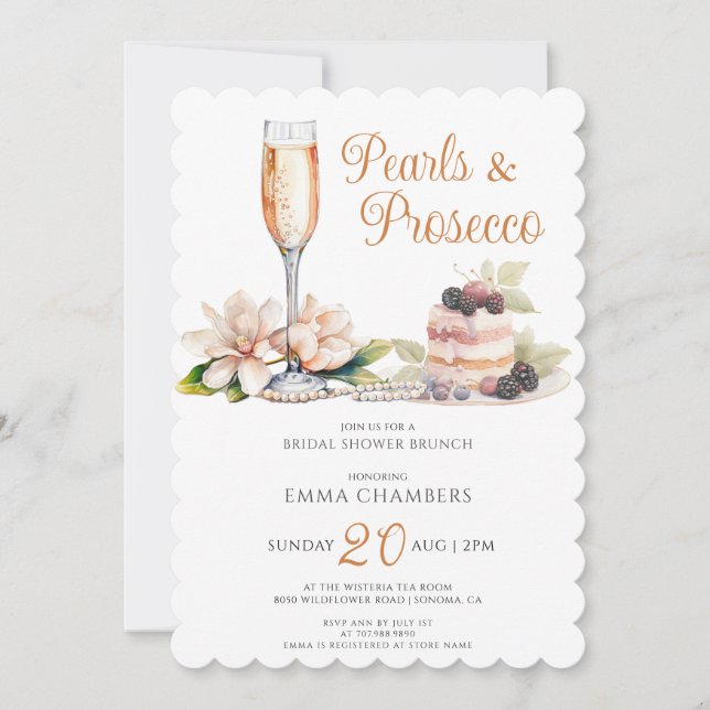 Pearls And Prosecco Bridal Shower Brunch Invitation (Front)