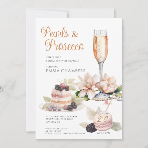 Pearls And Prosecco Bridal Shower Brunch Invitation