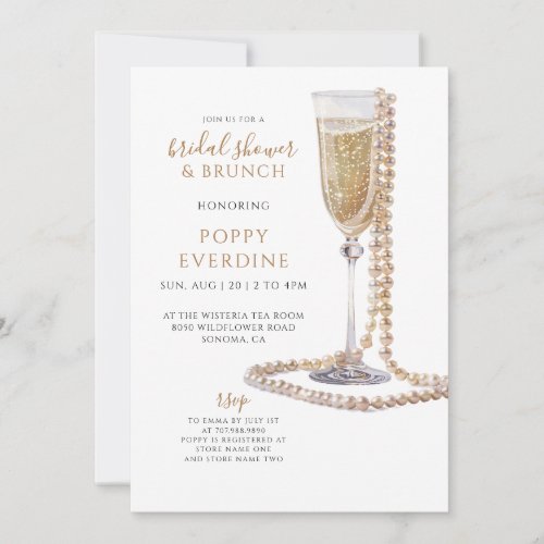 Pearls And Prosecco Bridal Shower Brunch Invitation