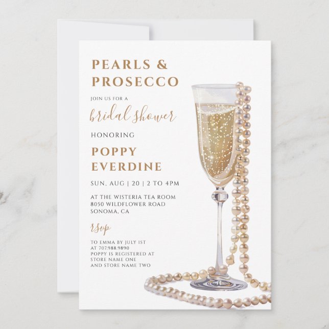 Pearls And Prosecco Bridal Shower Brunch Invitation (Front)