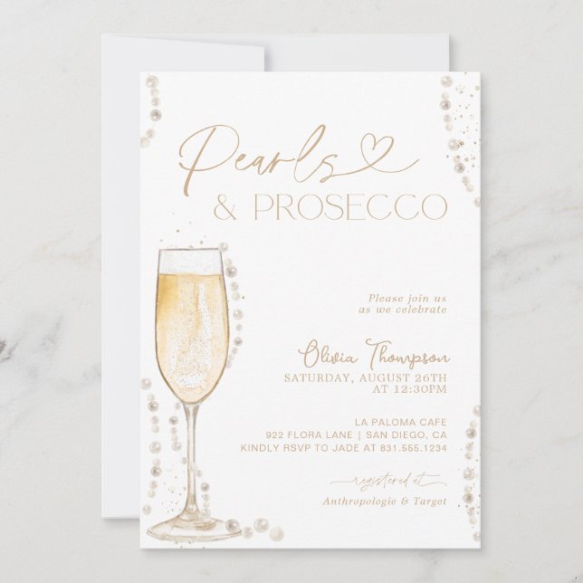 Pearls and Prosecco Bridal Shower, Bubbly Invite (Front)