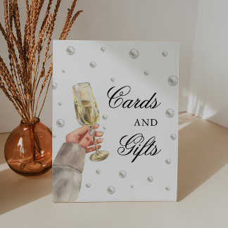 Pearls and Prosecco Bridal Shower Cards & Gifts Pedestal Sign