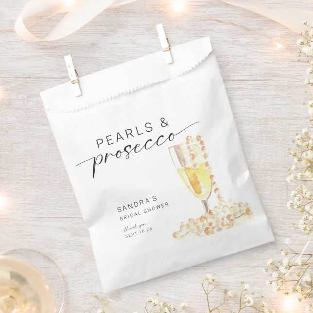 Pearls and Prosecco Bridal Shower Custom Minimal  Favor Bag (Clipped)