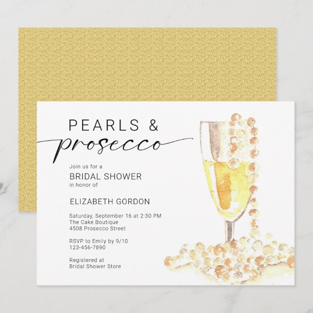 Pearls and Prosecco Bridal Shower Custom Minimal  Invitation (Front/Back)